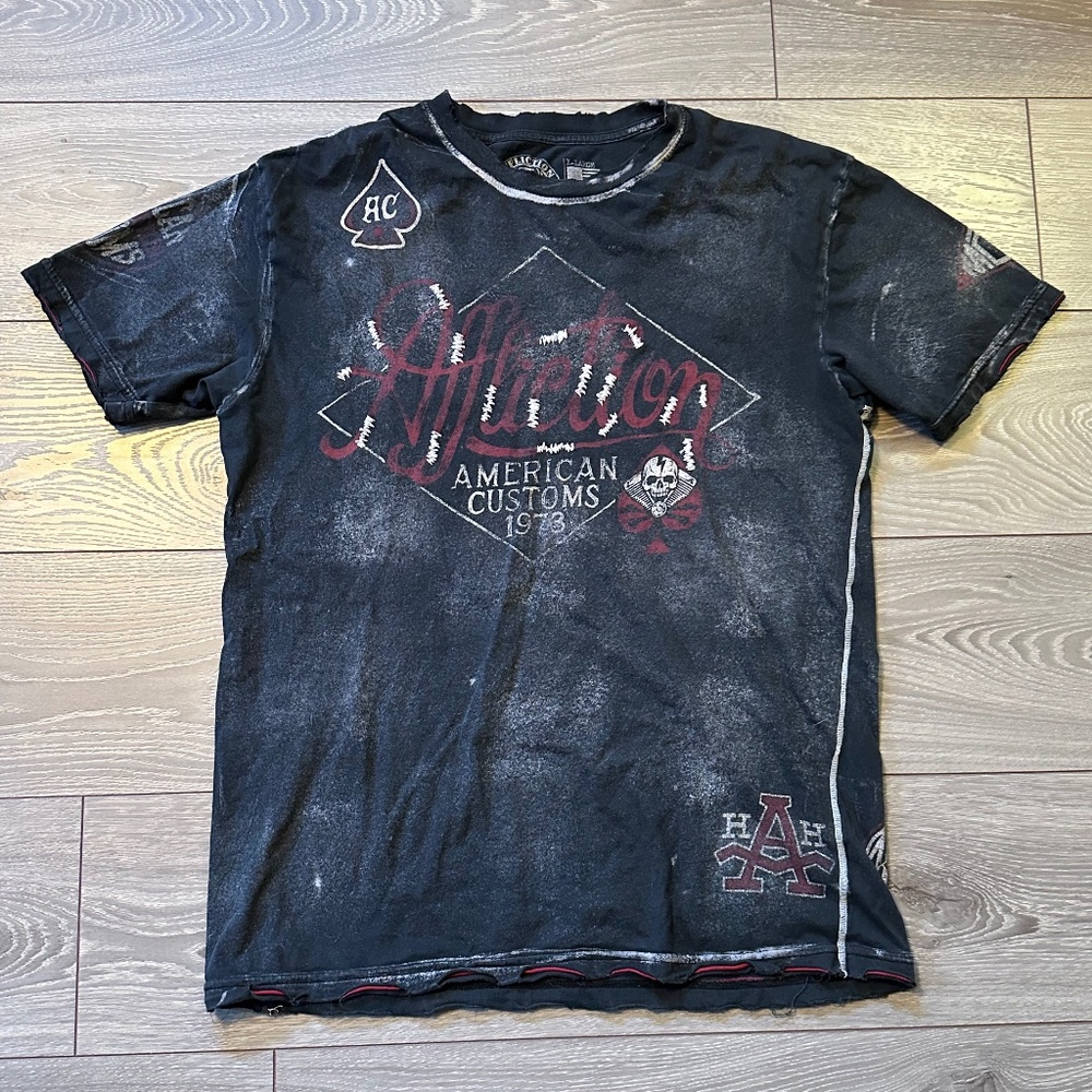 Affliction Made in USA Grunge Stitched Distressed T-Shirt